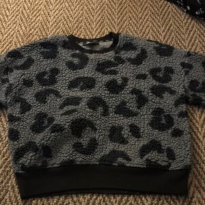 Dkny Gray and Black Crew Neck Sweater with Animal Print
